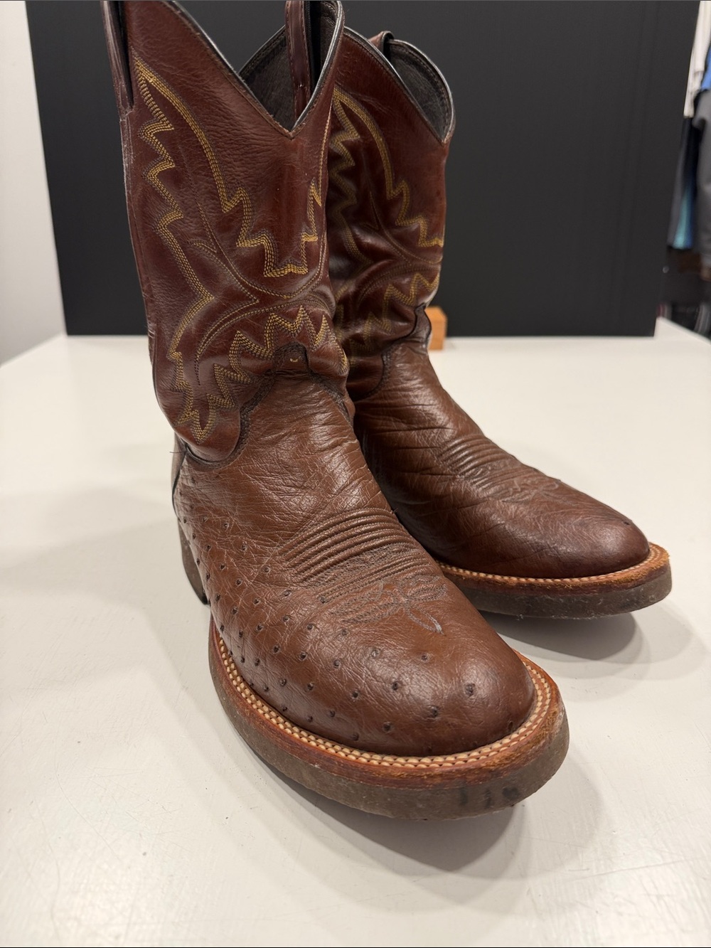Justin Boots Brown Ostrich  Western Cowboy Boots
